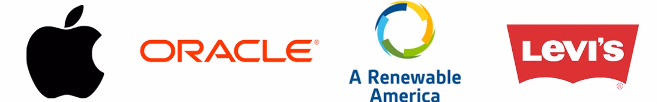 Apple, Oracle, A Renewable America, and Levi's logos