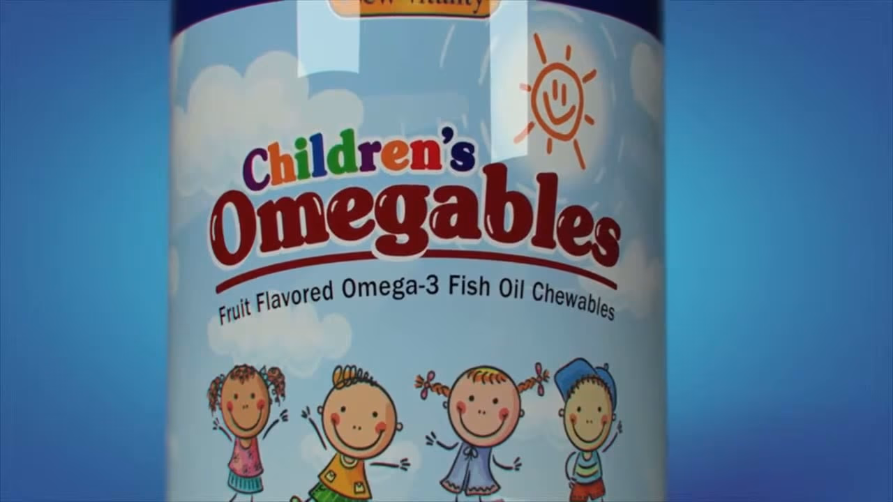 The Children's Omegables jar with its cartoon label