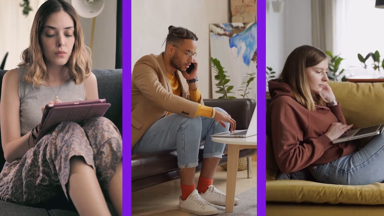 Split-screen of employees working remotely