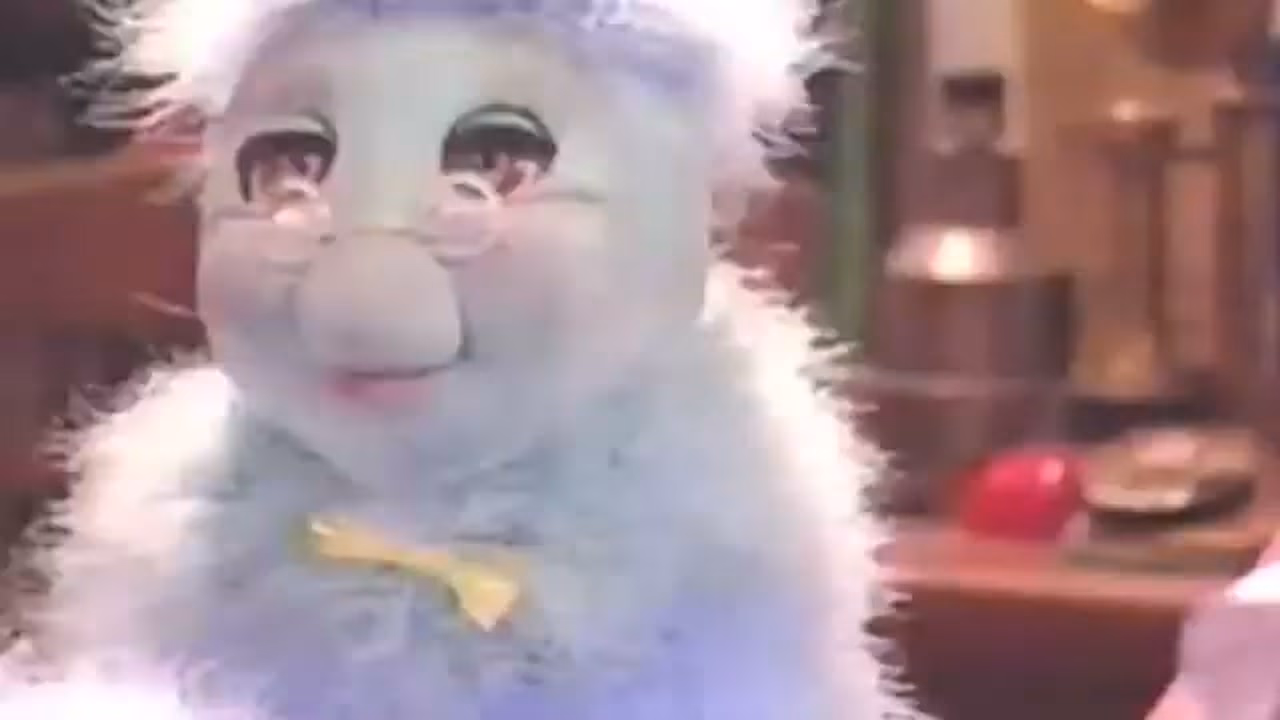 Close-up of the blue KangaRoddy puppet on set