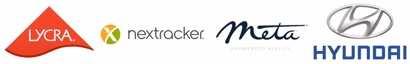LYCRA, Nextracker, Meta, and Hyundai logos
